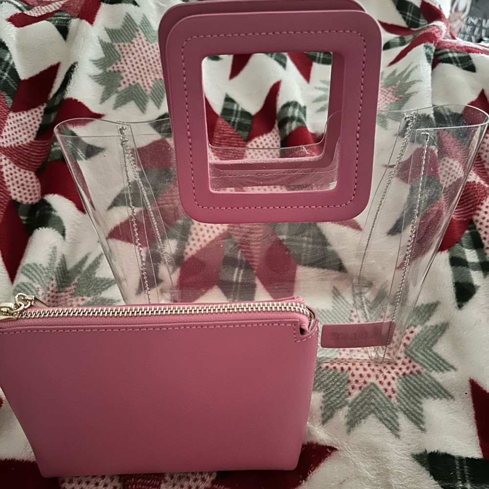 STAUD Shirley Pink and Clear Clutch with Handle
